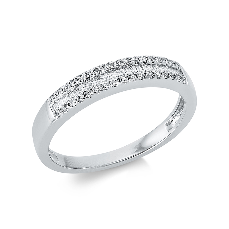 Image 90002004 - Ring 18 kt WG, 24 Baguette 0,11 ct, TW-si, 34 Brillanten 0,14 ct, TW-si, B:3,5 mm, ...