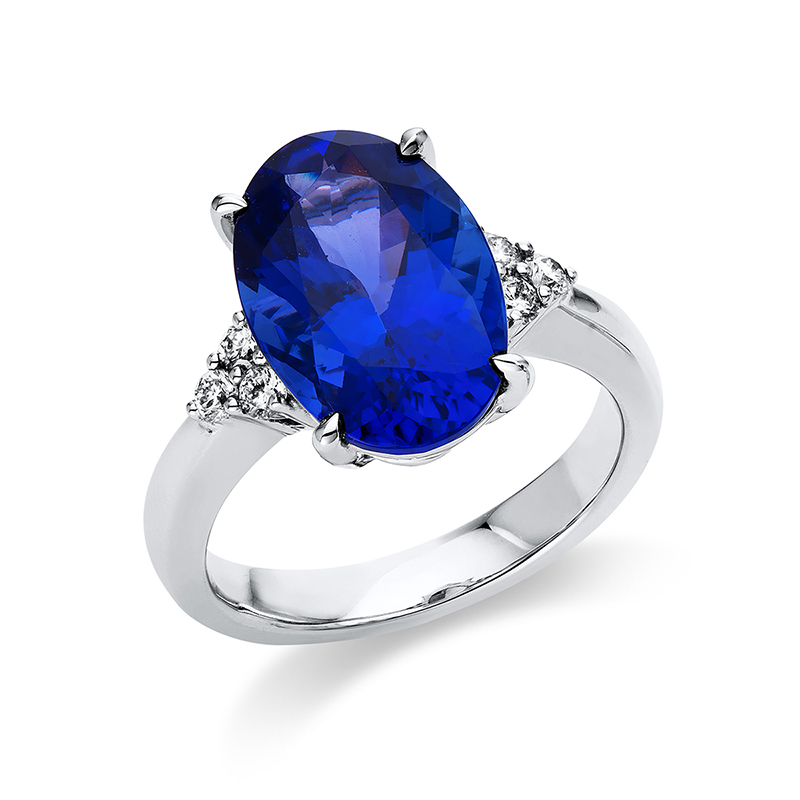 Image 90002010 - Ring 4er-Krappe 18 kt WG, 6 Brillanten 0,24 ct, TW-si, 1 Tansanit 6,99 ct blau, ...