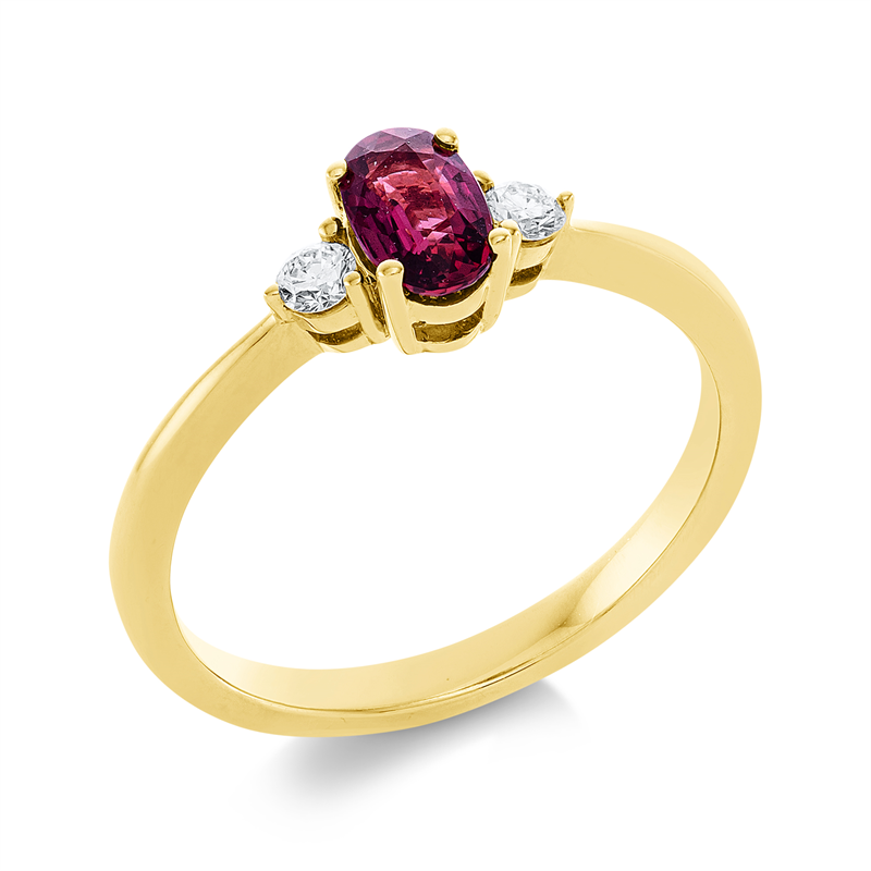 Image 90002012 - Ring 4er-Krappe 18 kt GG, 2 Brillanten 0,11 ct, TW-si, 1 Rubin 0,52 ct rot, ...
