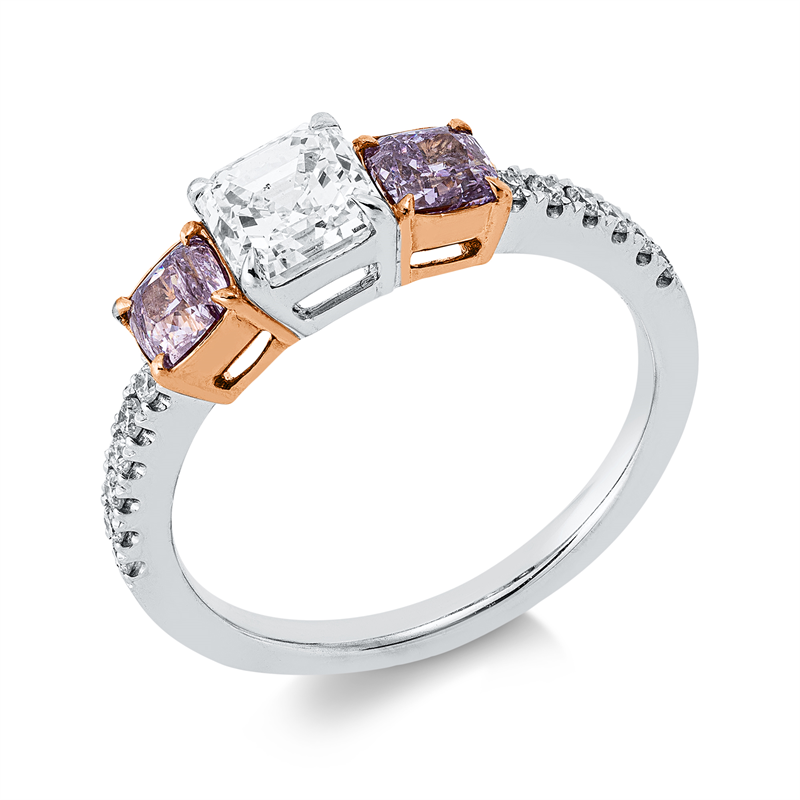 Image 90002013 - Ring 4er-Krappe 18 kt WG RG, GIA 3pcs, 1 Assher 0,90 ct, D-si, 12 Brillanten 0,12 ct, ...