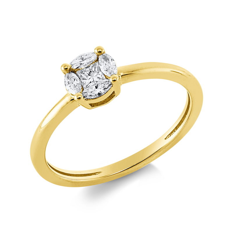 Image 90002017 - Ring 18 kt GG, 1 Princ. 0,11 ct, TW-vsi, 4 Navette 0,16 ct, TW-vsi, H:5,8 mm, B:5,7 mm, ...
