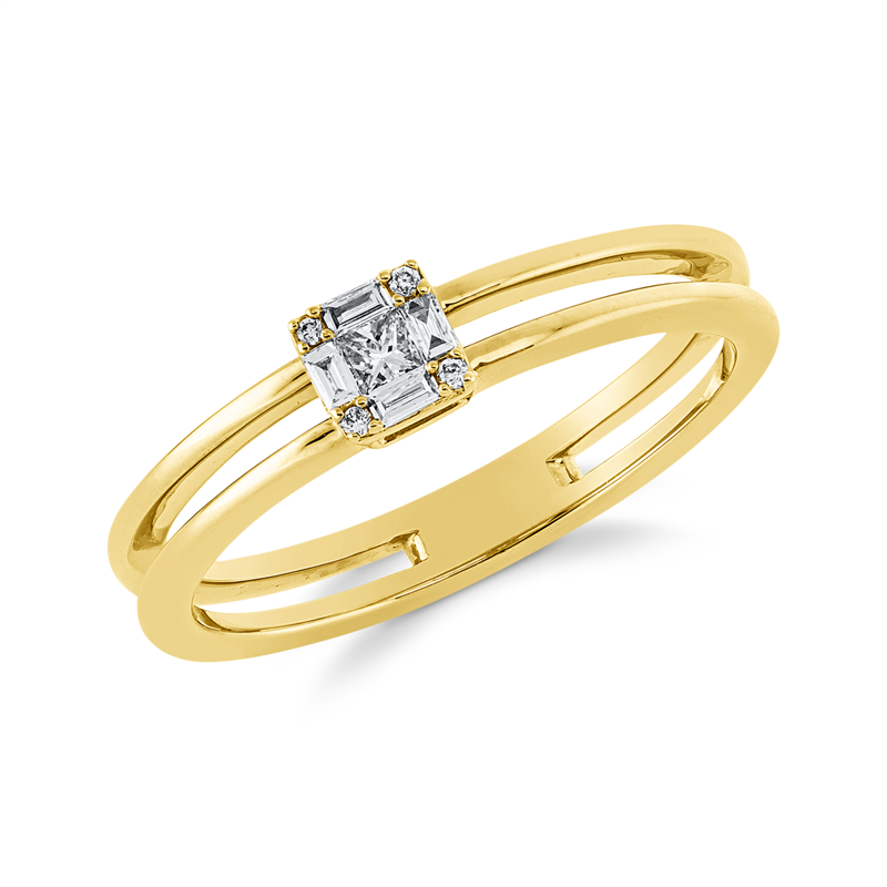 Image 90002018 - Ring 18 kt GG, 4 Baguette 0,05 ct, TW-vsi, 1 Princ. 0,04 ct, TW-vsi, 4 Brillanten 0,01 ...
