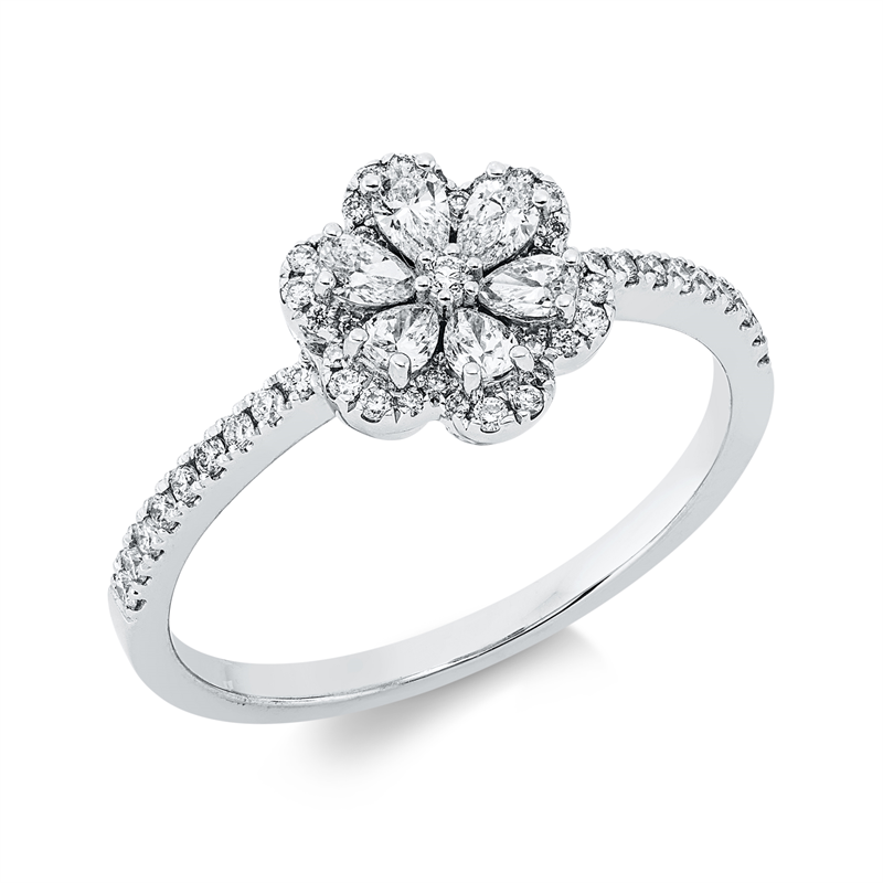 Image 90002021 - Ring 18 kt WG, 6 Tropfen 0,29 ct, TW-si, 49 Brillanten 0,19 ct, TW-si, H:9,2 mm, B:9,2 ...