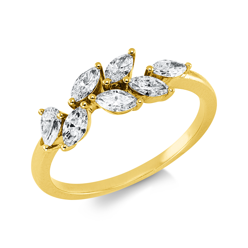 Image 90002022 - Ring 18 kt GG, 6 Navette 0,52 ct, TW-si, 1 Tropfen 0,11 ct, TW-si, B:5,8 mm, ...