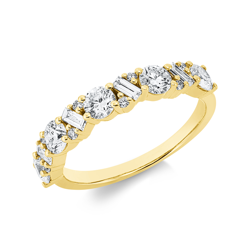 Image 90002024 - Ring 18 kt GG, 5 Brillanten 1,01 ct, TW-si, 4 Baguette 0,20 ct, TW-si, 8 Brillanten 0,07 ...
