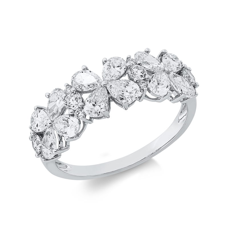 Image 90002025 - Ring 18 kt WG, 12 Tropfen 1,55 ct, TW-si, 12 Brillanten 0,27 ct, TW-si, B:7,3 mm, ...