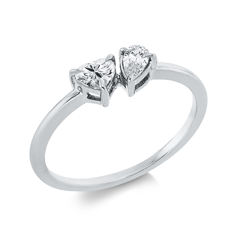 Image 90002038 - Ring 18 kt WG, 1 Herzschl. 0,24 ct, TW-si, 1 Tropfen 0,13 ct, TW-si, H:9,2 mm, B:4,8 mm, ...