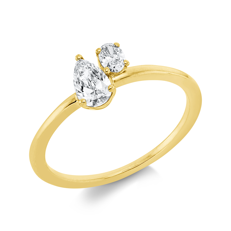 Image 90002040 - Ring 18 kt GG, 1 Tropfen 0,30 ct, TW-si, 1 Oval 0,10 ct, TW-si, H:6,7 mm, B:6,6 mm, ...