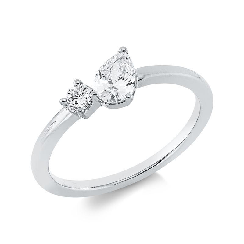 Image 90002042 - Ring 18 kt WG, 1 Brill. 0,10 ct, TW-si, 1 Tropfen 0,34 ct, TW-si, H:8,2 mm, B:6,2 mm, ...