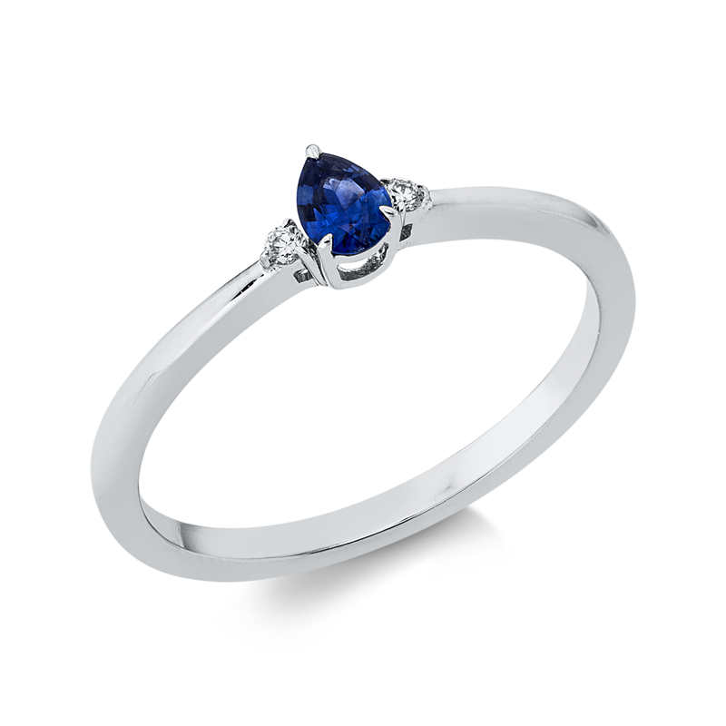 Image 90002045 - Ring 18 kt WG, 2 Brillanten 0,03 ct, W-si, 1 Saphir 0,23 ct blau, ...