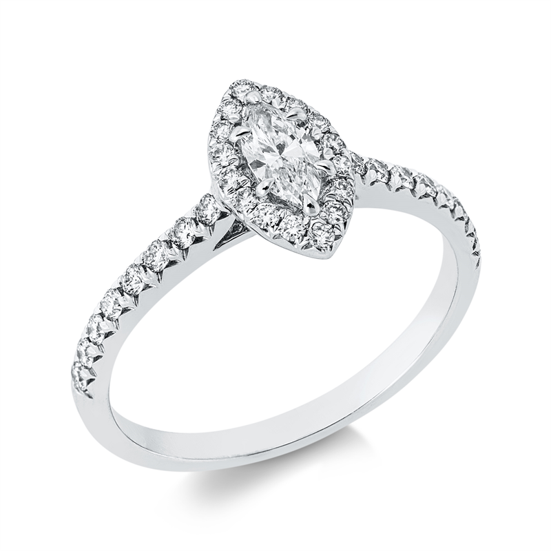 Image 90002046 - Ring 18 kt WG, 1 Navette 0,27 ct, TW-si, 32 Brillanten 0,34 ct, W-si, ...