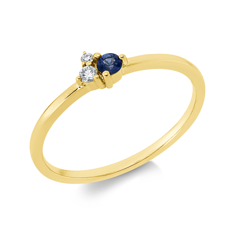 Image 90002048 - Ring 18 kt GG, 2 Brillanten 0,04 ct, W-si, 1 Saphir 0,09 ct blau, ...