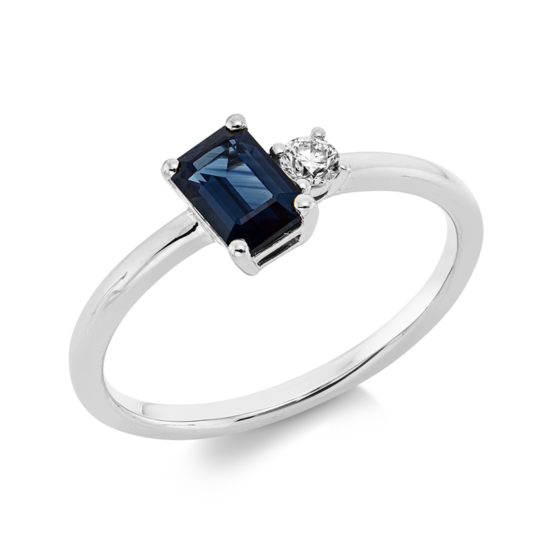 Image 90002050 - Ring 18 kt WG, 1 Brill. 0,08 ct, TW-si, 1 Saphir 0,61 ct blau, ...