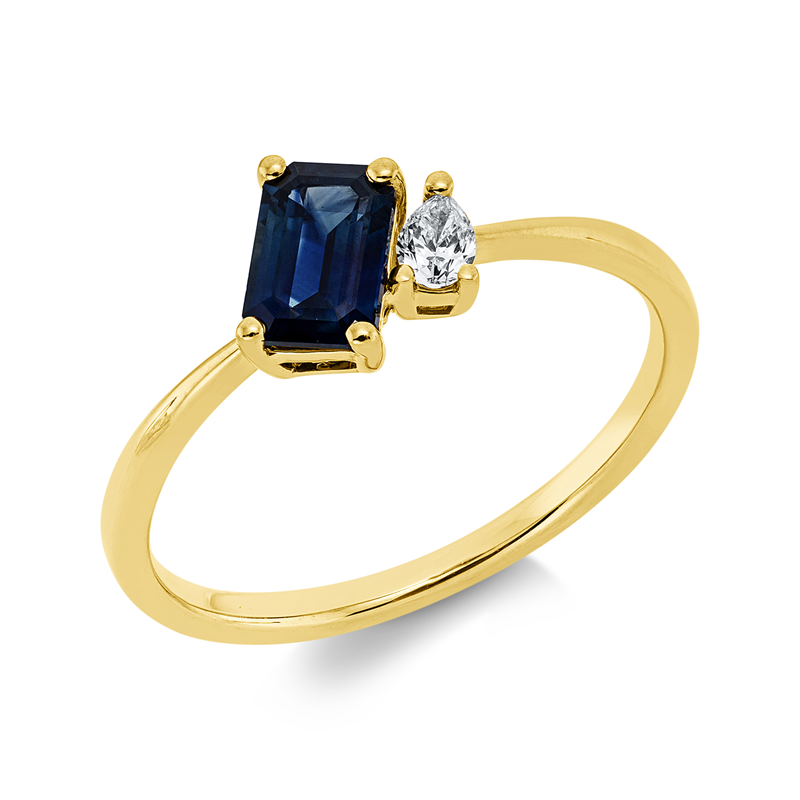Image 90002052 - Ring 18 kt GG, 1 Tropfen 0,08 ct, TW-si, 1 Saphir 0,73 ct blau, ...