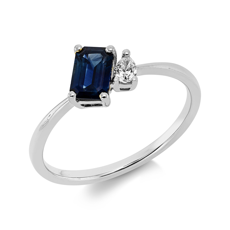 Image 90002053 - Ring 18 kt WG, 1 Tropfen 0,08 ct, TW-si, 1 Saphir 0,73 ct blau, ...