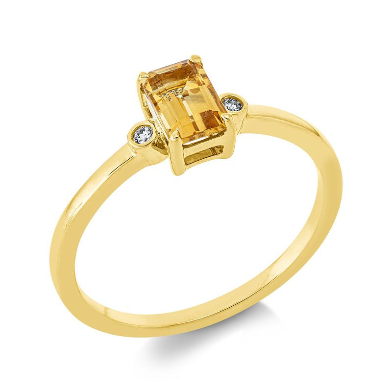 Image 90002055 - Ring 18 kt GG, 2 Brillanten 0,02 ct, TW-si, 1 Citrin 0,59 ct gelb, H:6,6 mm, B:8,4 mm, ...