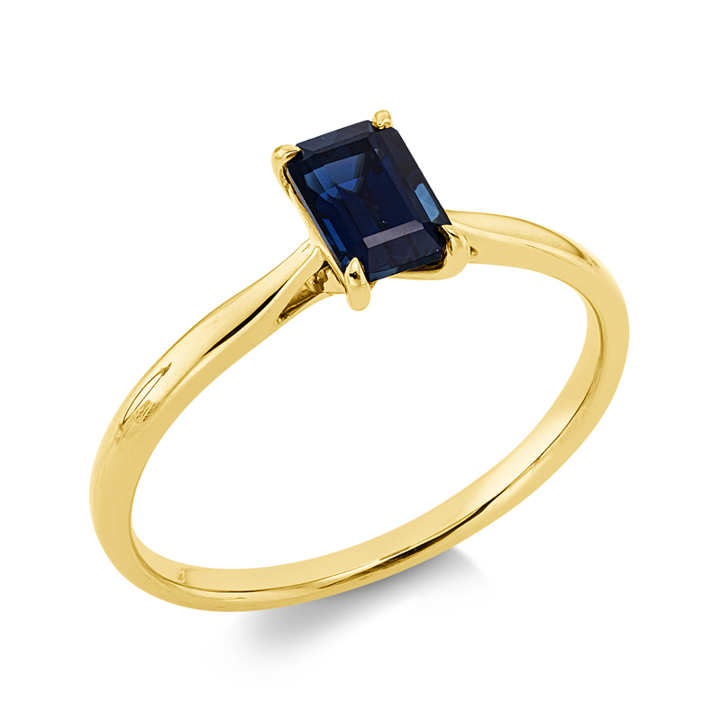 Image 90002056 - Ring 4er-Krappe 18 kt GG, 1 Saphir 0,76 ct blau, H:4,4 mm, B:6,5 mm, ...
