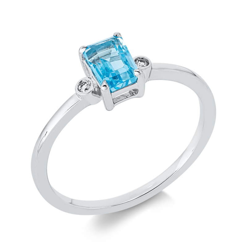 Image 90002057 - Ring 18 kt WG, 2 Brillanten 0,02 ct, TW-si, 1 Topas 0,78 ct blau, H:6,6 mm, B:8,4 mm, ...