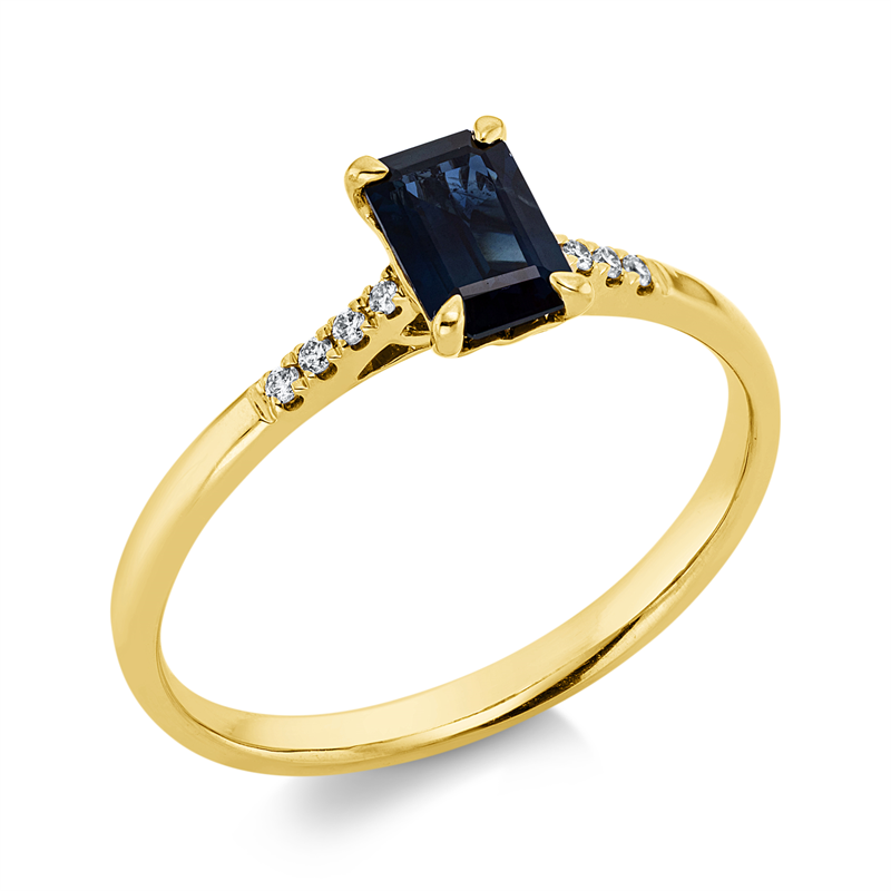 Image 90002063 - Ring 4er-Krappe 18 kt GG, 8 Brillanten 0,04 ct, TW-si, 1 Saphir 0,65 ct blau, H:4,5 mm, ...