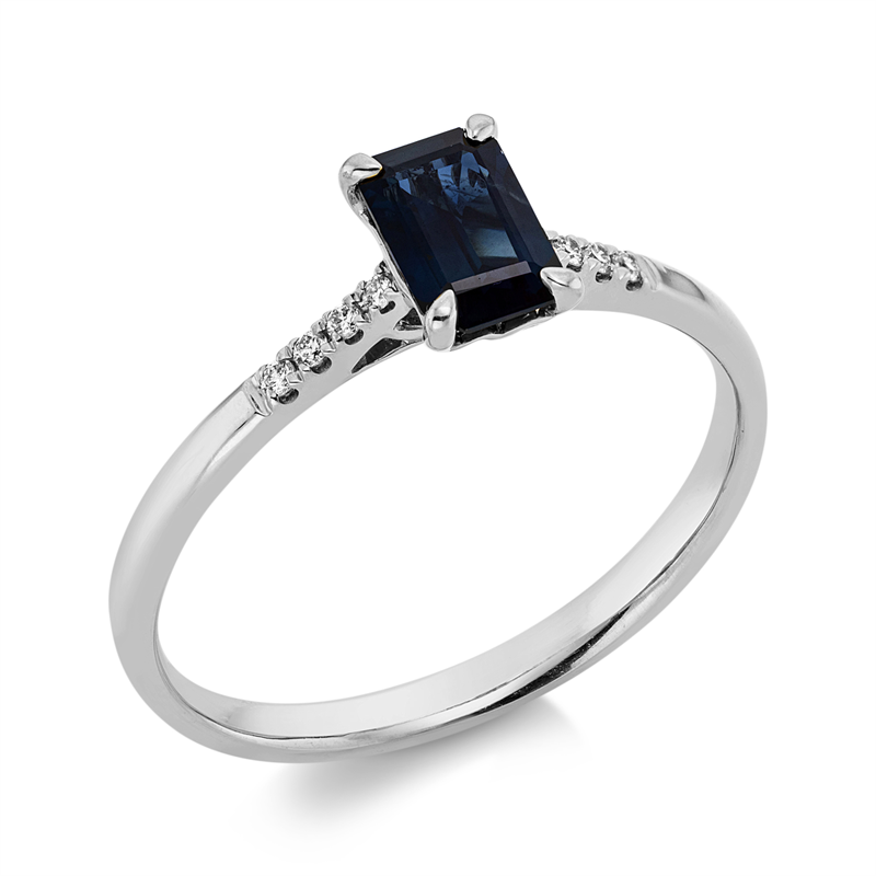 Image 90002064 - Ring 4er-Krappe 18 kt WG, 8 Brillanten 0,04 ct, TW-si, 1 Saphir 0,67 ct blau, ...