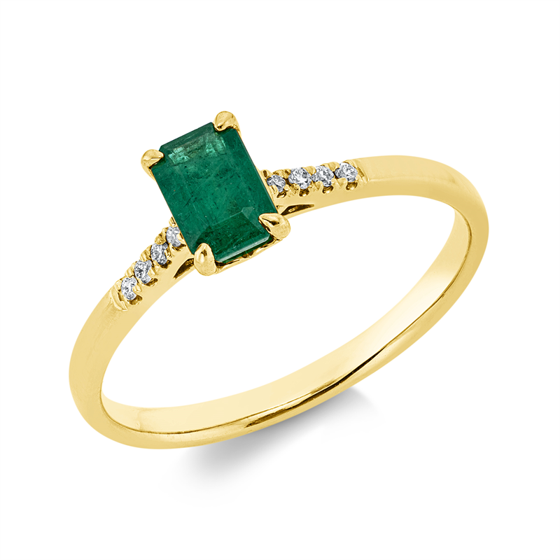 Image 90002065 - Ring 4er-Krappe 18 kt GG, 8 Brillanten 0,04 ct, TW-si, 1 Smaragd 0,52 ct grün, H:4,4 mm, ...