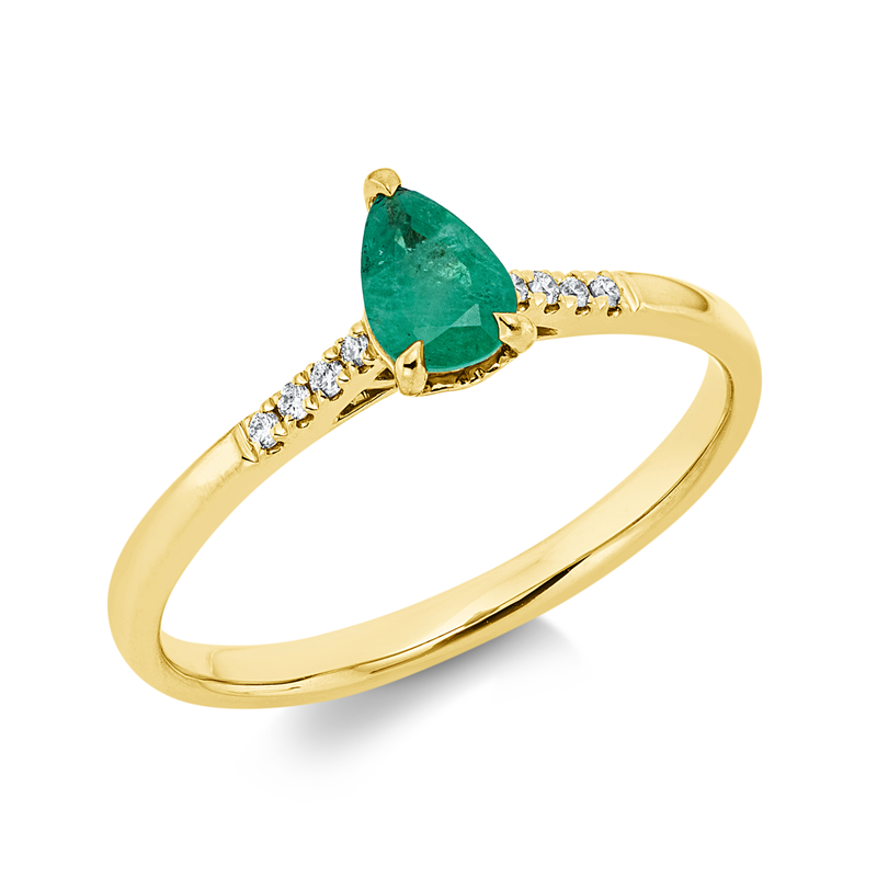 Image 90002066 - Ring 3er-Krappe 18 kt GG, 8 Brillanten 0,04 ct, TW-si, 1 Smaragd 0,36 ct grün, H:4,1 mm, ...