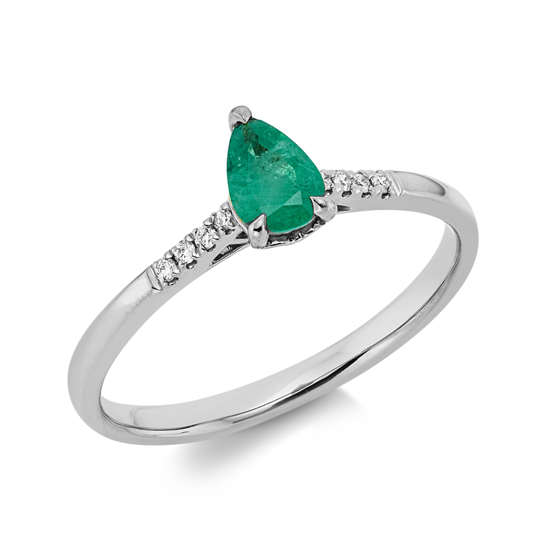 Image 90002067 - Ring 3er-Krappe 18 kt WG Tropfen, 8 Brillanten 0,04 ct, TW-si, 1 Smaragd 0,36 ct grün, ...