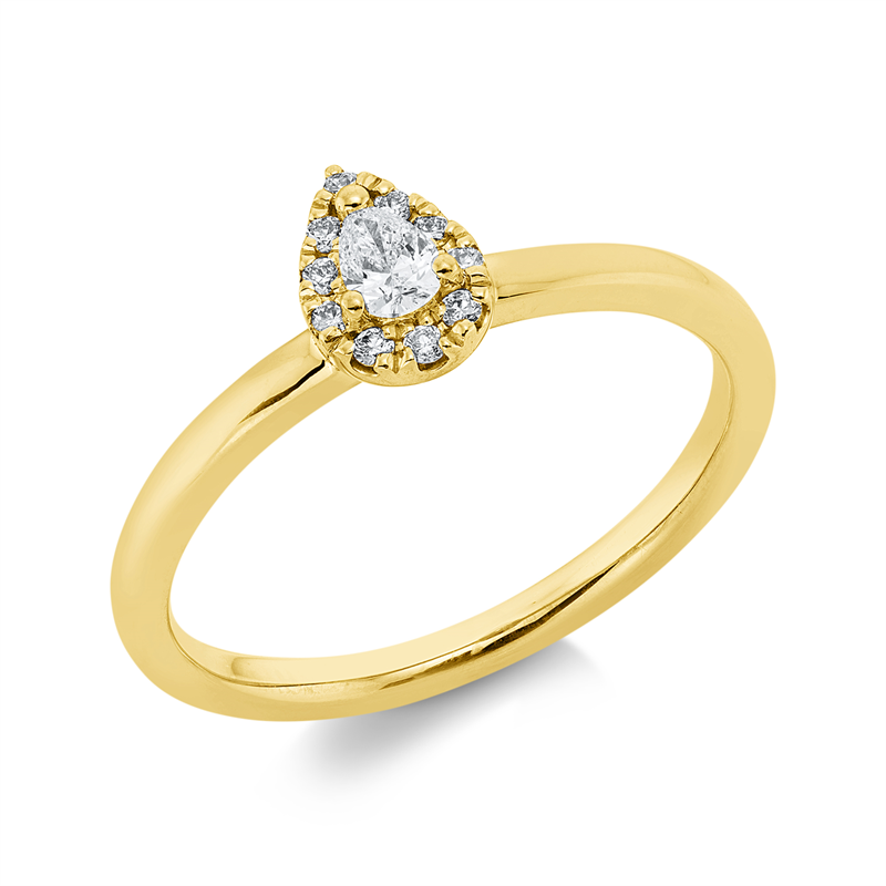 Image 90002073 - Ring 18 kt GG Tropfen, 1 Tropfen 0,11 ct, TW-si, 10 Brillanten 0,07 ct, TW-si, H:5,2 mm, ...