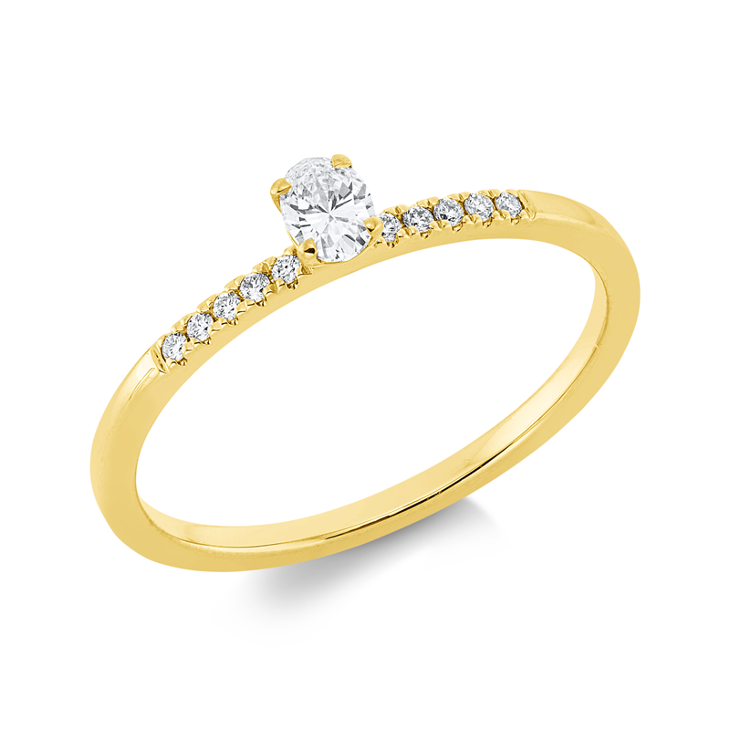 Image 90002097 - Ring 4er-Krappe 18 kt GG, 1 Oval 0,14 ct, TW-si, 10 Brillanten 0,05 ct, TW-si, ...