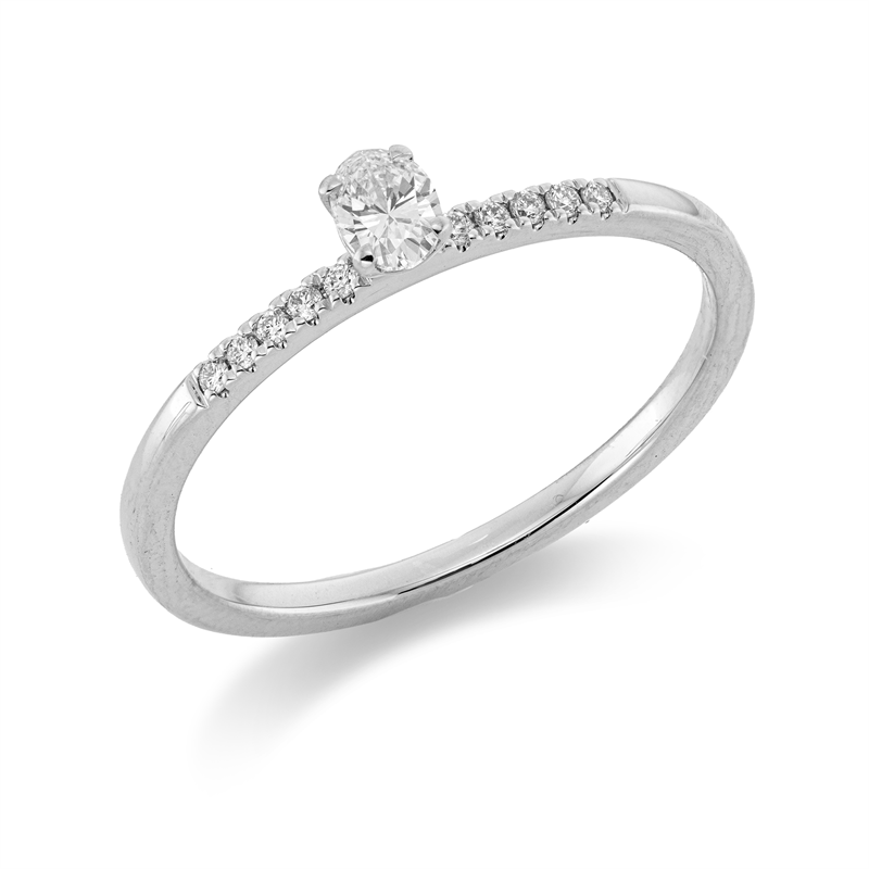 Image 90002098 - Ring 4er-Krappe 18 kt WG, 1 Oval 0,14 ct, TW-si, 10 Brillanten 0,05 ct, TW-si, H:2,9 mm, ...
