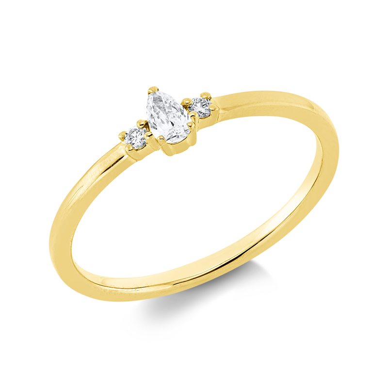 Image 90002114 - Ring 3er-Krappe 18 kt GG, 1 Tropfen 0,10 ct, TW-si, 2 Brillanten 0,03 ct, TW-si, ...