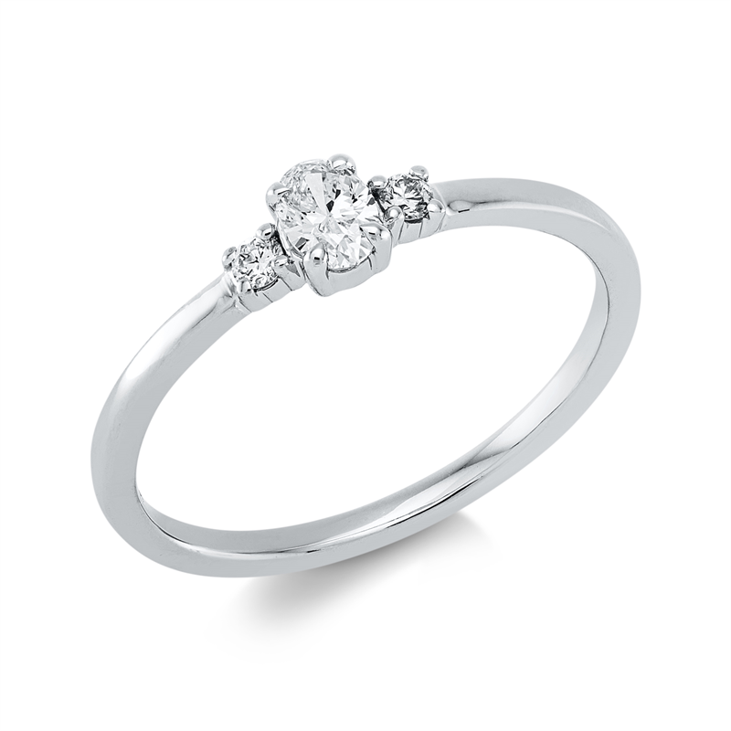 Image 90002122 - Ring 4er-Krappe 18 kt WG, 1 Oval 0,19 ct, TW-si, 2 Brillanten 0,04 ct, TW-si, ...