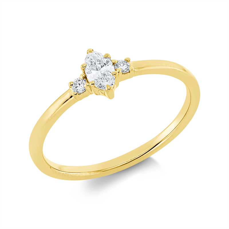 Image 90002123 - Ring 6er-Krappe 18 kt GG, 1 Navette 0,19 ct, TW-si, 2 Brillanten 0,04 ct, TW-si, H:7,2 ...