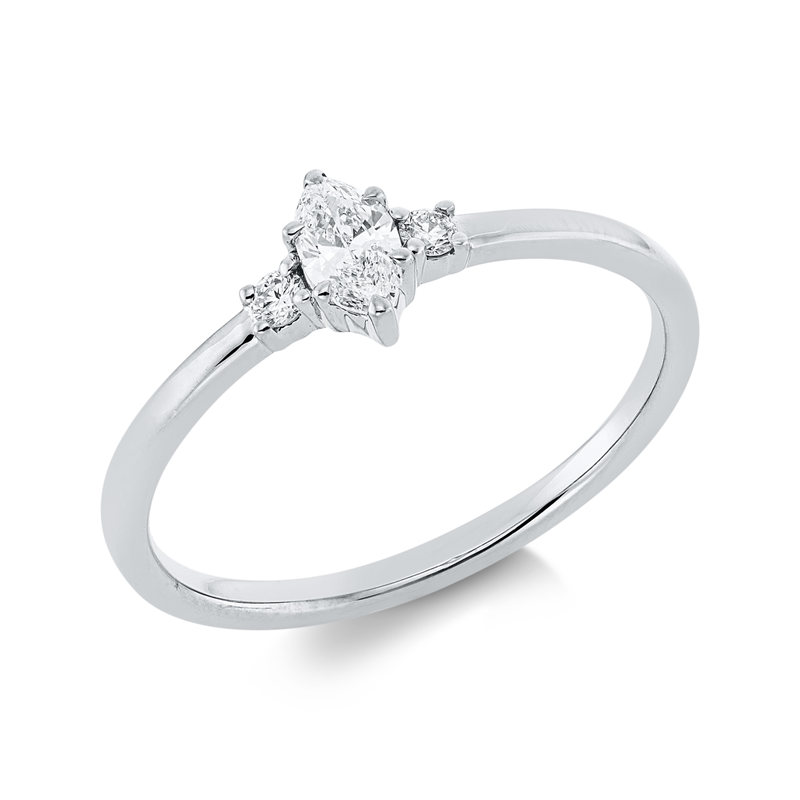Image 90002125 - Ring 6er-Krappe 18 kt WG, 1 Navette 0,17 ct, TW-si, 2 Brillanten 0,05 ct, TW-si, ...