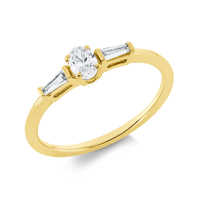 Image 90002135 - Ring 4er-Krappe 18 kt GG, 1 Oval 0,20 ct, TW-si, 2 Trapeze 0,10 ct, TW-si, H:12,8 mm, ...