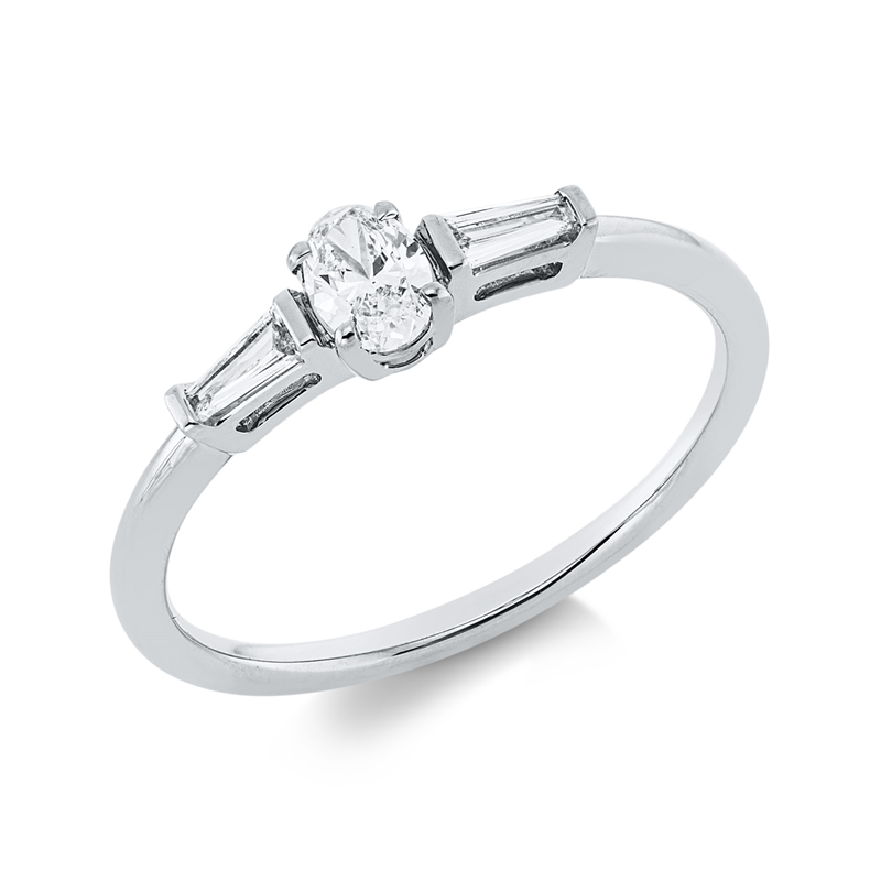 Image 90002137 - Ring 4er-Krappe 18 kt WG, 1 Oval 0,20 ct, TW-si, 2 Trapeze 0,10 ct, TW-si, ...