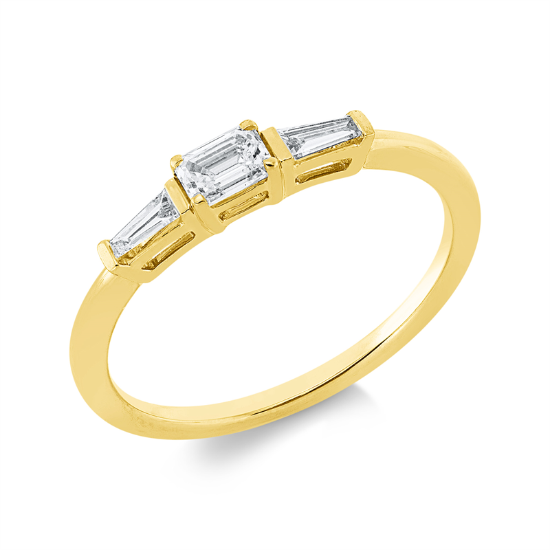 Image 90002138 - Ring 4er-Krappe 18 kt GG, 1 Sm.schliff 0,22 ct, TW-si, 2 Trapeze 0,10 ct, TW-si, H:13,3 ...