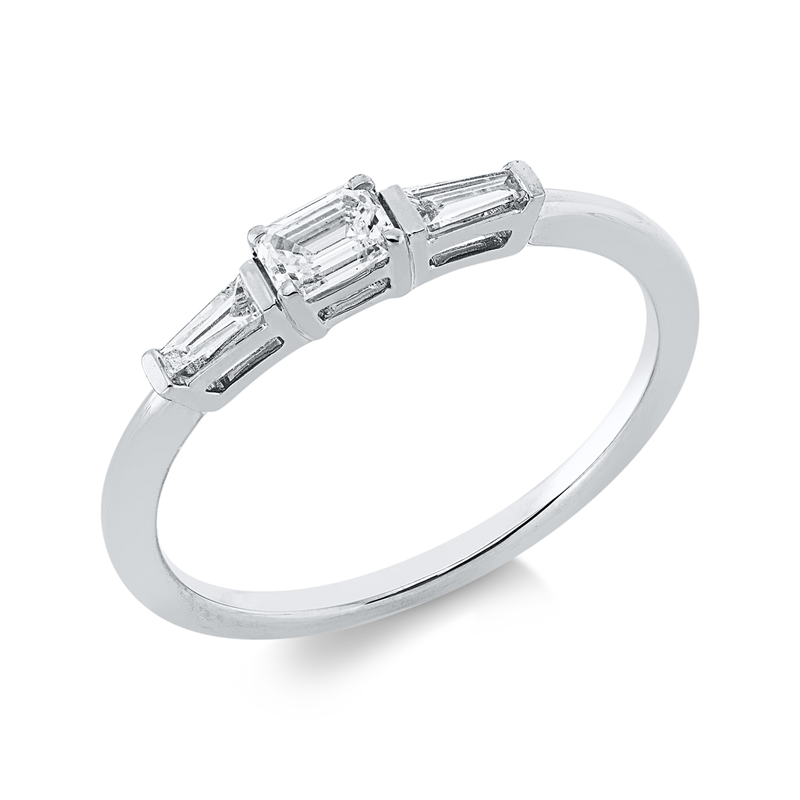 Image 90002139 - Ring 4er-Krappe 18 kt WG, 1 Sm.schliff 0,22 ct, TW-si, 2 Trapeze 0,10 ct, TW-si, ...