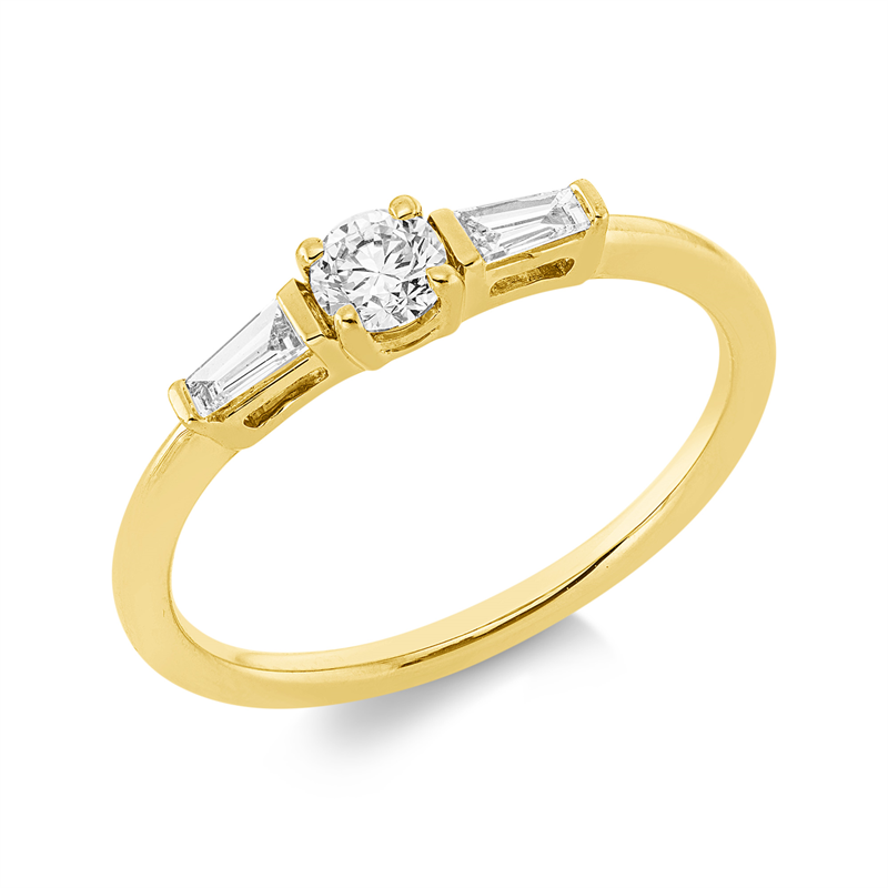 Image 90002141 - Ring 4er-Krappe 18 kt GG, 1 Brill. 0,21 ct, TW-si, 2 Trapeze 0,10 ct, TW-si, H:12,9 mm, ...