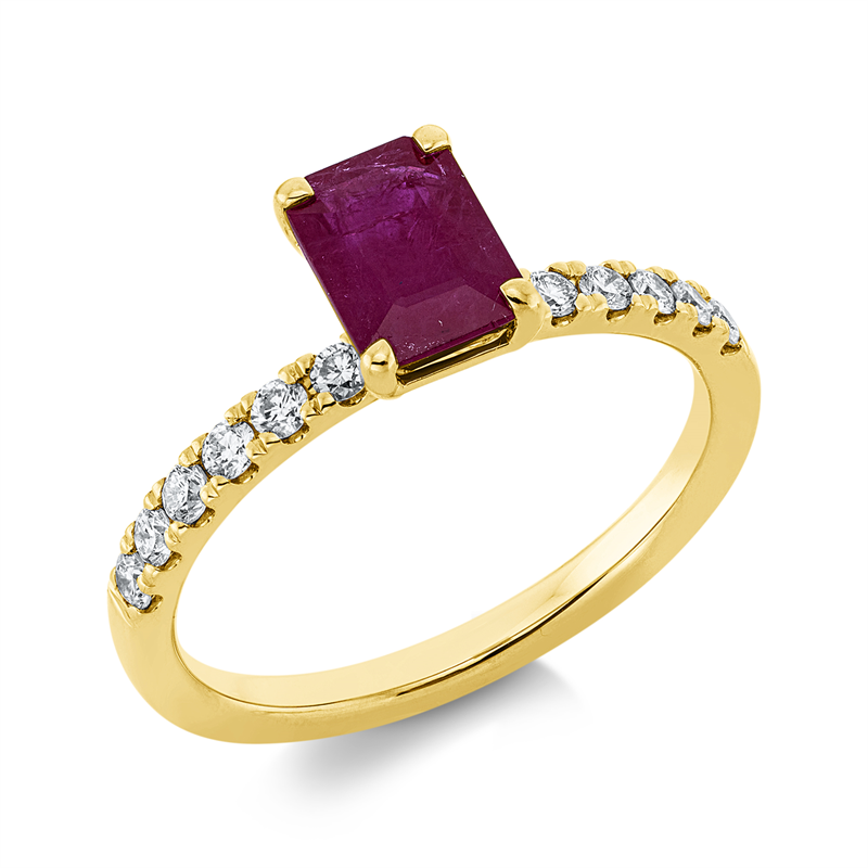 Image 90002148 - Ring 4er-Krappe 18 kt GG, 12 Brillanten 0,25 ct, TW-si, 1 Rubin 1,24 ct rot, H:5,4 mm, ...