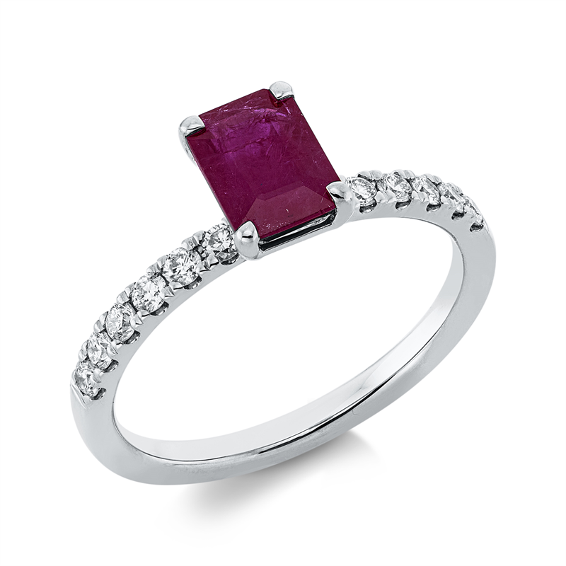 Image 90002149 - Ring 4er-Krappe 18 kt WG, 12 Brillanten 0,25 ct, TW-si, 1 Rubin 1,11 ct rot, ...