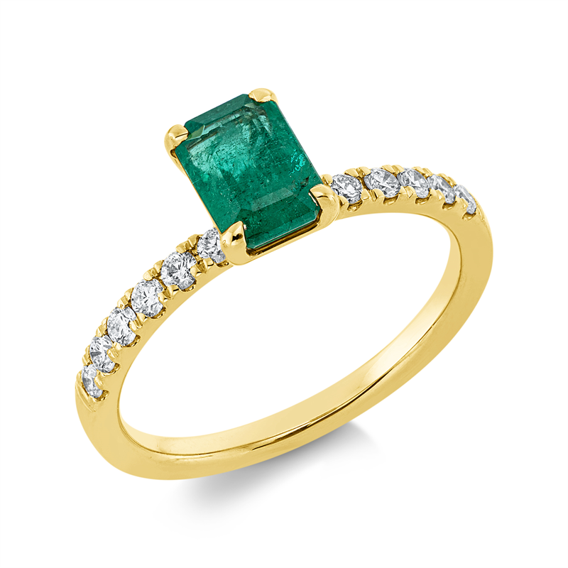 Image 90002150 - Ring 4er-Krappe 18 kt GG, 12 Brillanten 0,25 ct, TW-si, 1 Smaragd 1,06 ct grün, H:5,5 ...