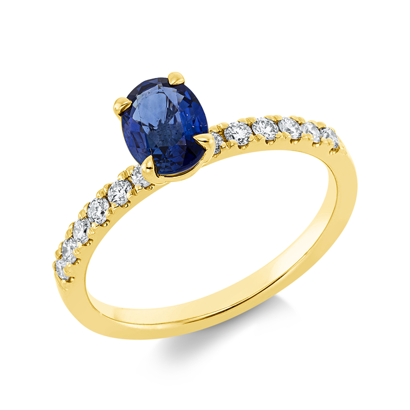 Image 90002152 - Ring 4er-Krappe 18 kt GG, 12 Brillanten 0,25 ct, TW-si, 1 Saphir 1,00 ct blau, H:5,1 mm, ...
