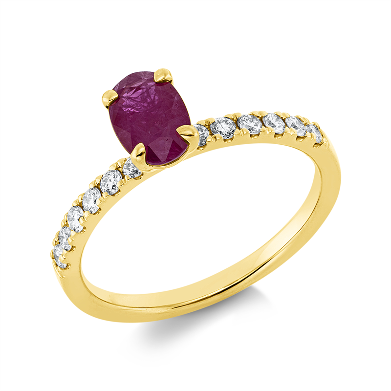 Image 90002153 - Ring 4er-Krappe 18 kt GG, 12 Brillanten 0,25 ct, TW-si, 1 Rubin 0,84 ct rot, H:7,3 mm, ...