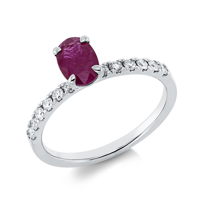 Image 90002154 - Ring 4er-Krappe 18 kt WG, 12 Brillanten 0,25 ct, TW-si, 1 Rubin 0,94 ct rot, ...