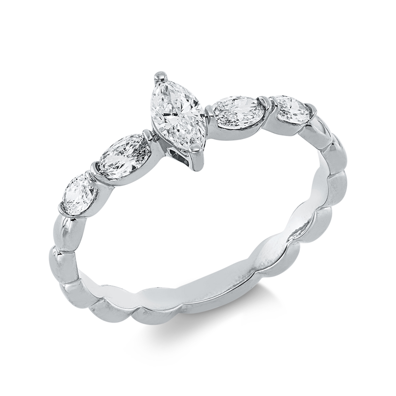 Image 90002158 - Ring 18 kt WG, 1 Navette 0,18 ct, TW-si, 4 Oval 0,30 ct, TW-si, ...