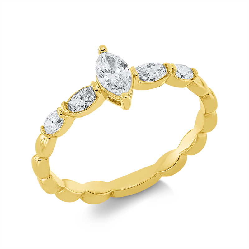 Image 90002159 - Ring 18 kt GG, 1 Navette 0,23 ct, TW-si, 4 Oval 0,32 ct, TW-si, H:3,3 mm, B:7,2 mm, ...