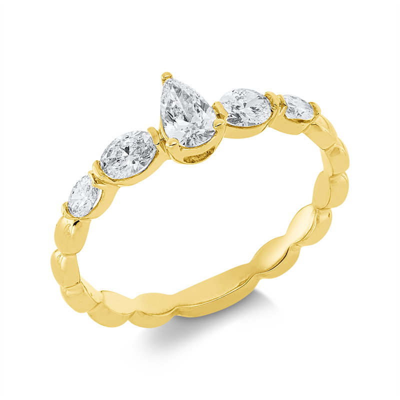 Image 90002162 - Ring 18 kt GG, 1 Tropfen 0,18 ct, TW-si, 4 Oval 0,36 ct, TW-si, H:17,3 mm, B:5,6 mm, ...