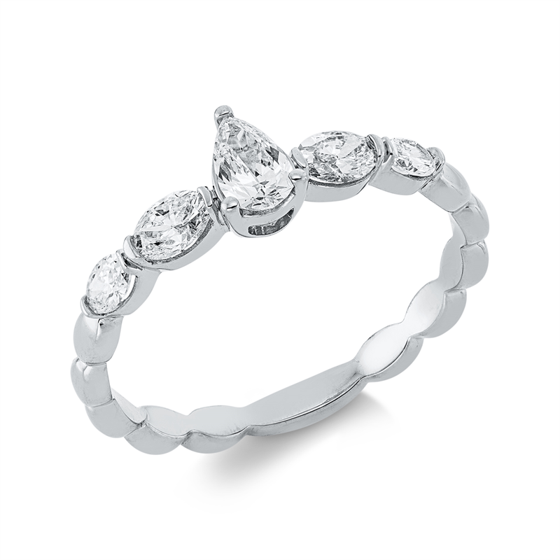 Image 90002163 - Ring 18 kt WG, 1 Tropfen 0,25 ct, TW-si, 4 Oval 0,41 ct, TW-si, ...