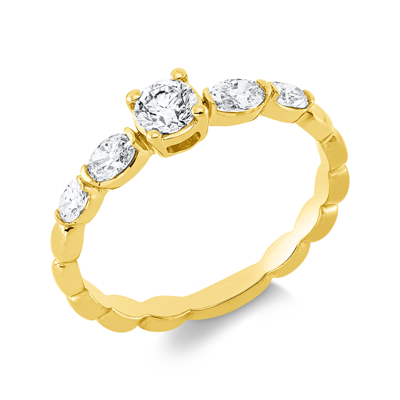 Image 90002165 - Ring 18 kt GG, 1 Brill. 0,24 ct, TW-si, 4 Oval 0,35 ct, TW-si, H:4,4 mm, B:4,4 mm, ...